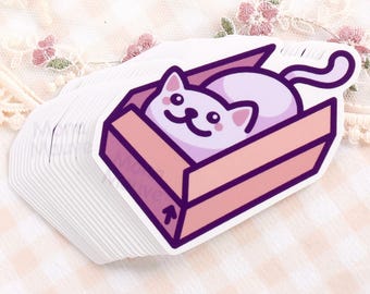 Niedliche Katze in einer Box Aufkleber | Kawaii Katze Meme | Wasserfester Vinyl-Aufkleber