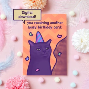 Carte d'anniversaire imprimable Chat noir | Téléchargement numérique | Cadeau amusant pour petit ami, petite amie, mari - elle ou lui