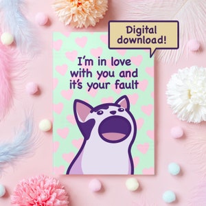 Tarjeta de aniversario imprimible / Descarga digital / Tarjeta de amor de gato pop divertido / Tarjeta para esposo, esposa, novio, novia, regalo para ella o él