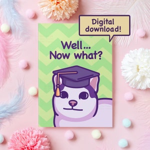Lustige Katze Meme Abschlusskarte Digitaler Download | Na, was nun? | Schul- oder Uni-Abschluss | Sofortiger Download druckbare Karte