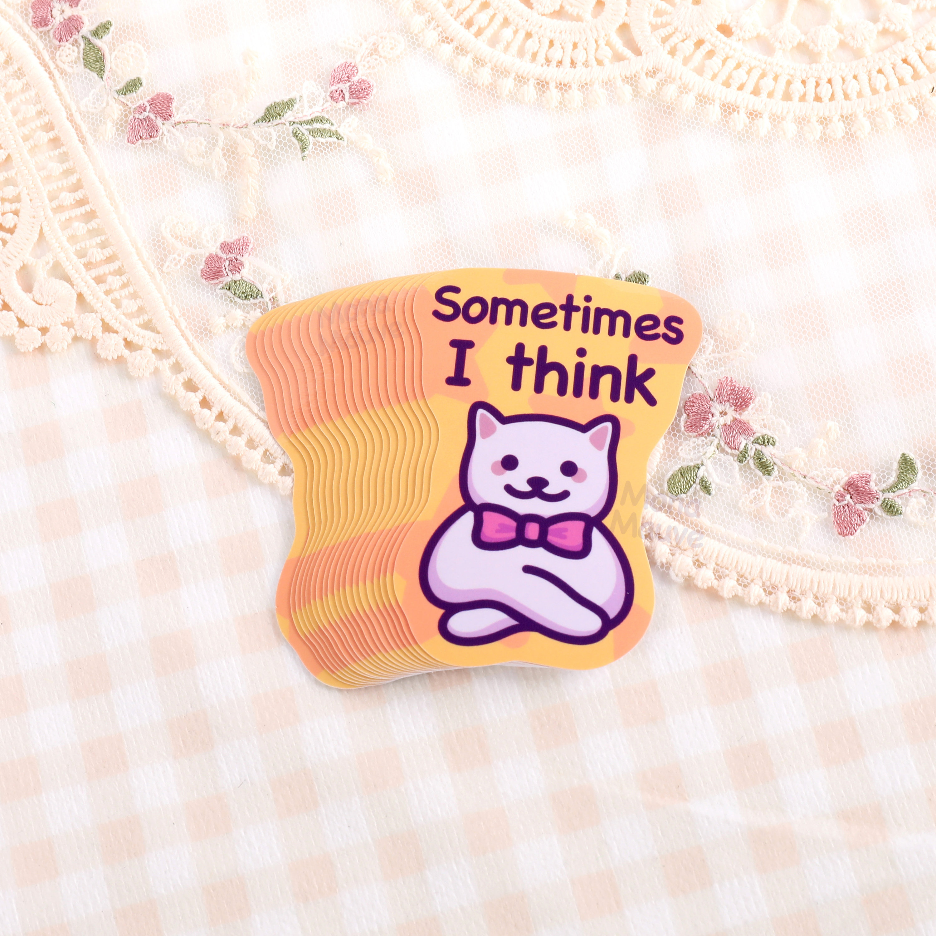 Funny Cat Meme Vinyl Sticker | Sometimes I Think | Cute Waterproof Sticker for Water Bottle, Phone, Laptop, Car Bumper