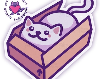 Cute Cat in a Box Sticker | Kawaii Cat Meme | Waterproof Vinyl Sticker