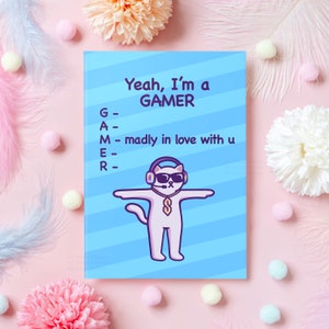 Cartão de aniversário engraçado de jogador | Sim, eu sou um GAMER | Meme de gato irônico e bem-humorado em pose T | Presente para namorado, namorada, marido, esposa