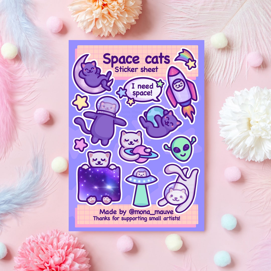 Pop Cat Sticker Sheet Cute Cat Meme Funny Stationery Eco 