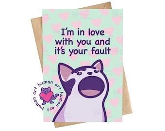 Funny Pop Cat Anniversary Card | I'm in Love With You and It's Your Fault
