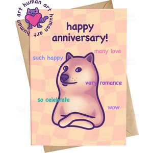 Zabawna kartka rocznicowa z Doge, mem z psem, dziwna kartka miłosna dla niej i dla niego