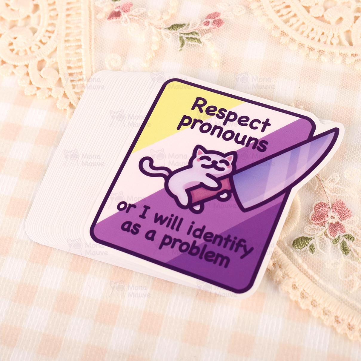 Funny Respect Pronouns Cat Meme Sticker - Trans & Non-binary Pride ...
