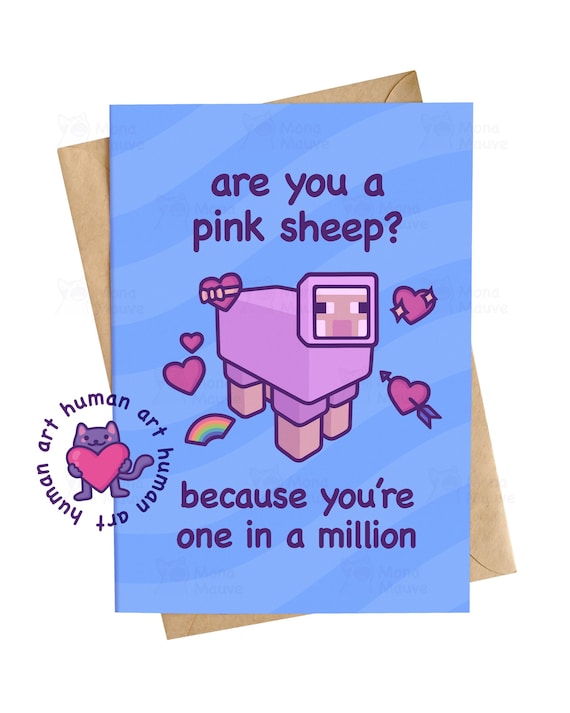 Funny Pink Sheep Card | One in a Million Anniversary Card | Gamer Gift for Couple