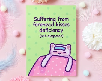 Cute Cat Anniversary Card | Forehead Kisses Deficiency | Happy Anniversary! | For Husband, Wife, Boyfriend, Girlfriend | Gift for Her or Him