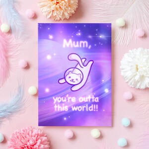 Süße Muttertagskarte mit Katze | Raus aus der Welt! | Katze Astronaut im Weltall | Herzliches Geschenk für Mama zum Geburtstag, Muttertag, Einfach so