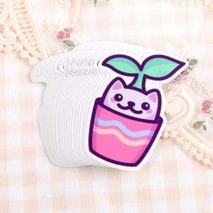 Funny Plant Cat Meme Sticker | Kitten in a Flower Pot | Cute & Wholesome Waterproof Vinyl Sticker for Water Bottle, Laptop, Bumper, Phone