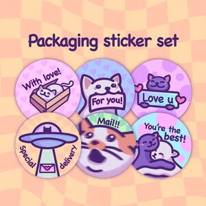 Bonito juego de pegatinas redondas de gato/paquete de etiquetas para embalaje de regalos y tarjetas. / Para ti, Entrega especial, Con amor... / Sello de carta de 63,5 mm