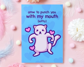 Funny Anniversary Card | Cute Cat Meme | Omw to Kiss You | For Boyfriend, Fiancé, Husband, Valentine or Partner | Gift for Her or Him