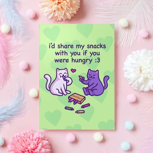 Carte d'anniversaire drôle | partage mes collations avec vous - Crayons de couleur Cats Eating | Cadeau pour mari, petit ami, petite amie, partenaire, elle, lui