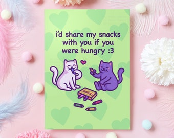 Funny Anniversary Card | Share My Snacks With You - Cats Eating Crayons | Gift for Husband, Boyfriend, Girlfriend, Partner, Her, Him