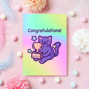Carte de félicitations chat mignon | Vous l'avez brisé ! | Cadeau sain pour l'obtention d'un diplôme scolaire ou universitaire, examens | Carte de voeux pour elle lui