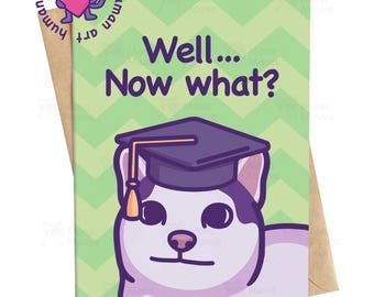 Funny Cat Graduation Card, Well Now What, Relatable Grad Card, Cat Meme Graduation Gift