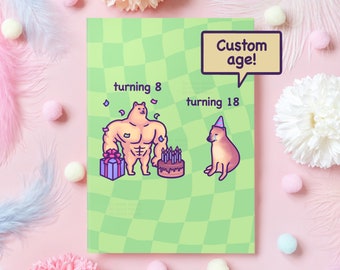 Funny Doge Birthday Card: Custom Age, Meme Gift