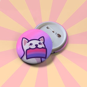 Bisexual Pride Button Badge | Cute Cat Holding a Bi Pride Flag | LGBTQ+ Pride | Gift for Pride Month and Coming Out