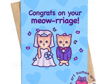 Tarjeta de boda divertida con gatos / Felicidades por tu matrimonio gatuno / Tarjeta de boda con juego de palabras sobre gatos