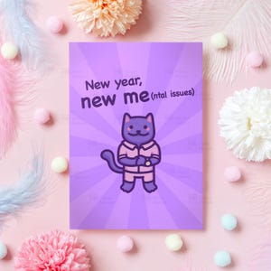 Meme drôle de nouvelle année | Nouveau moi, nouveau moi (problèmes nationaux) | Chat 2025 NYE Cadeau pour ami, soeur, frère, nièce, fille, fils, elle, lui