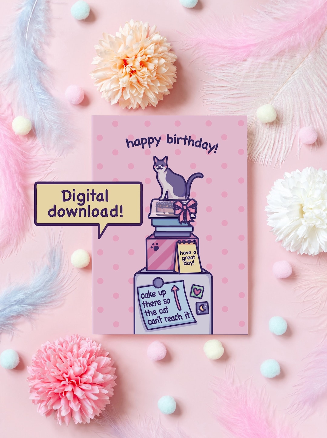 Printable Cute Cat Birthday Card Digital Download Funny & Nerdy Last ...
