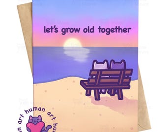 Heartfelt Cat Anniversary Card | Let's Grow Old Together | Sunset Cat Love Card