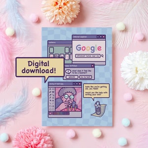 Afdrukbare onbeleefde Vaporwave-verjaardagskaart | Digitale download | Grappig en aanstootgevend | Leuk, nerdy, geeky last-minute cadeau voor haar of hem A6-formaat