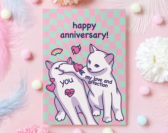 Tarjeta de aniversario divertida / Meme de gato / ¡Feliz aniversario de bodas o citas! / Lindo regalo para esposo, esposa, novio, novia, ella o él