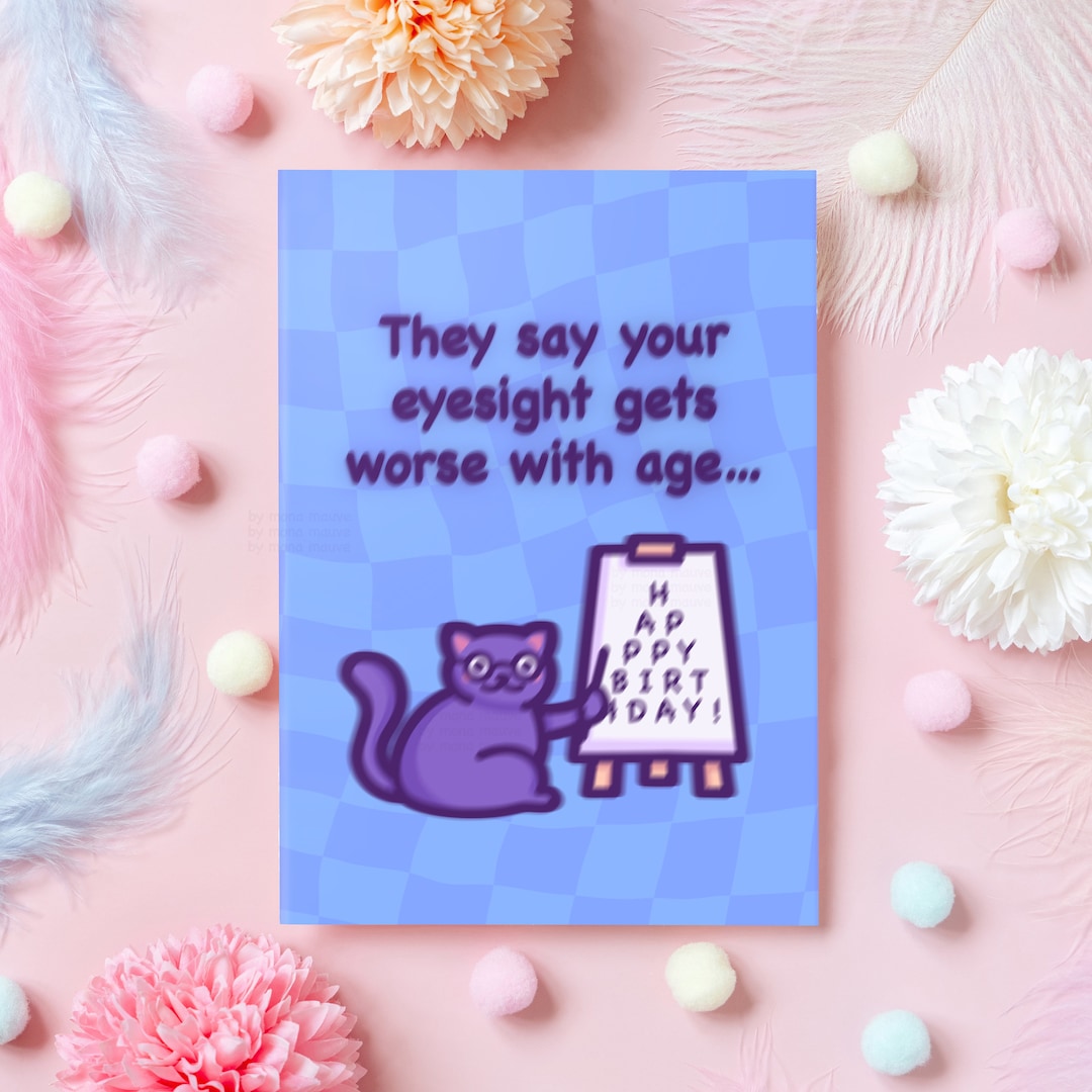 Funny Cat Birthday Card Poor Eyesight Joke Ironic & Rude Etsy UK
