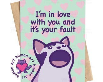 Tarjeta de aniversario divertida con un gato pop / Estoy enamorado de ti y es tu culpa