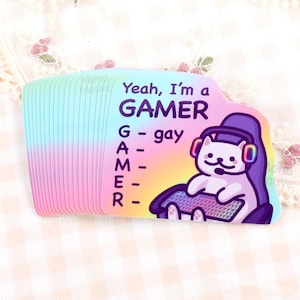 Funny LGBTQ Gamer Cat Sticker | Yeah I'm a Gamer Gay | Pride Waterproof Vinyl Sticker