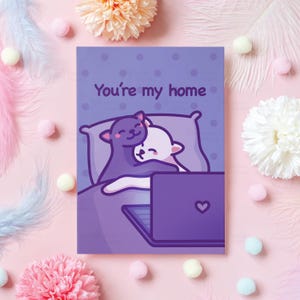 Cute Cat Hug Anniversary Card | You&#39;re My Home | Heartfelt Wedding/Dating Anniversary | For Husband, Boyfriend, Girlfriend, Her, Him | A6