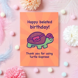 Grappige late verjaardagskaart | Schildpad Express | Laat verjaardagscadeau voor vriend, vriendin, man, vrouw - haar of hem | Leuke schildpad kaart