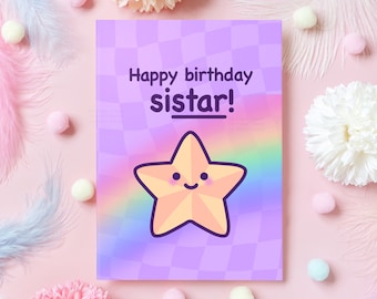 Cute Sister Birthday Card | Happy Birthday Si-Star! | Colourful & Wholesome Star Pun Birthday Card for Sister