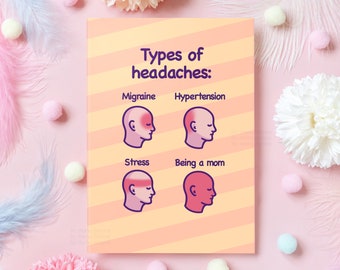 Funny Mother's Day Card | Types of Headaches | Humorous Mother Appreciation Card | Gift on Mom's Birthday, Mother's Day or Just Because