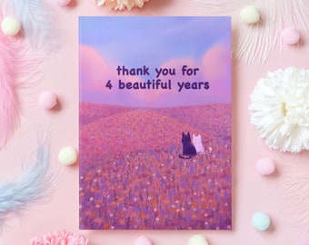 Cute Fourth Anniversary Card | Thank You for 4 Beautiful Years | Heartfelt Gift for Husband, Wife, Boyfriend, Girlfriend - Her or Him