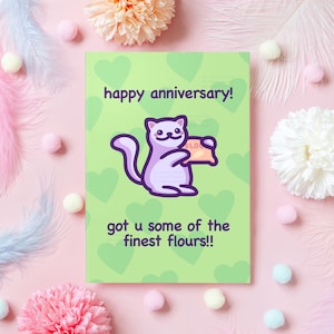 Cartão engraçado do aniversário do gato | Melhor trocadilho com flores | Cartão de aniversário de casamento ou namoro | Para marido, esposa, namorado, namorada - ela ou ele