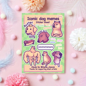 Iconic Dog Memes Sticker Sheet: Funny Waterproof Vinyl Stickers