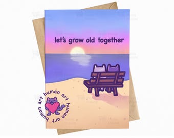 Heartfelt Sunset Anniversary Card: Let's Grow Old Together -  Cat Gift for Boyfriend, Girlfriend, Husband