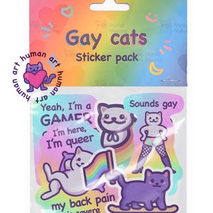 Gay Cats Sticker Pack | 5 Funny LGBTQ Pride Vinyl Stickers | Waterproof Bundle