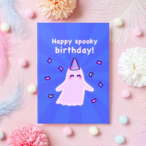 Niedliche Gespenst Geburtstagskarte | Alles Gute zum Geburtstag! | Halloween/Oktober Geburtstagskarte für Freund, Schwester, Bruder, Tochter, Sohn - Sie oder Ihn