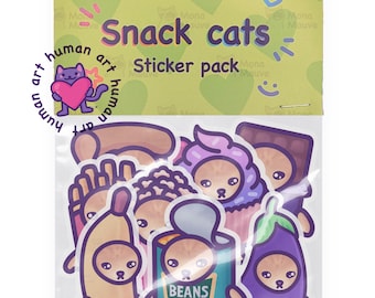 おやつ猫ステッカーパック｜バナナ、ピザ、フライドポテトの猫用ビニールステッカー｜防水仕様