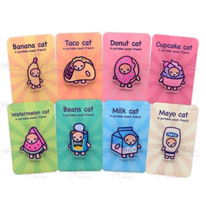 Snack Cat Pin Set | Mix & Match! | 40mm Acrylic Badge Butterfly Clutch | Cute Cat Meme Gift | Funny Badges for Bag, Tote, Jacket, Beanie