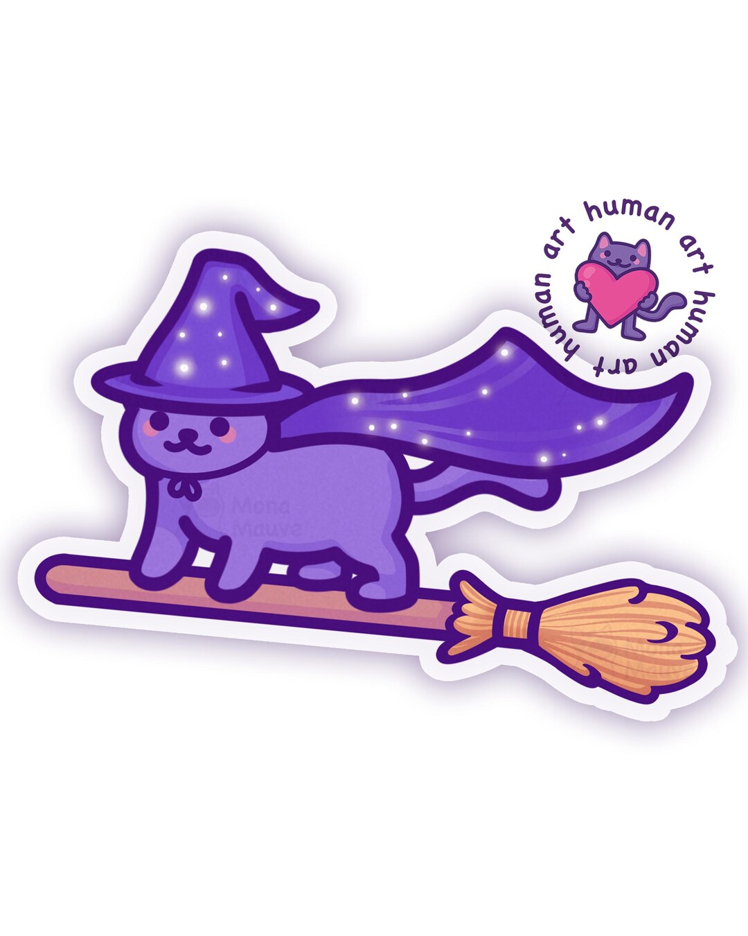 Cute Witch Cat Sticker | Halloween Cat on a Broom | Kawaii Waterproof ...