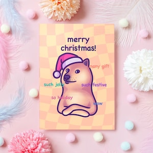 Carte de Noël Doge | Mème de chien mignon et drôle | Joyeux Noël! | Cadeau festif humoristique pour petit ami, petite amie, mari – elle ou lui