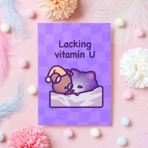 Tarjeta divertida "Te extraño" / Falta de vitamina U / Tarjeta Meme de gato para pareja de larga distancia, mejor amigo, esposo, esposa, novio, novia