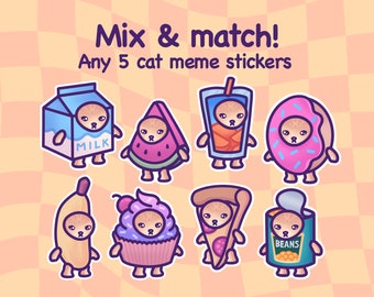 Cat Meme Vinyl Sticker Set | 5 Funny Waterproof Stickers | Pick Your Own! | For Water Bottle, Phone, Laptop, Bumper | El Gato Poco Loco Meme
