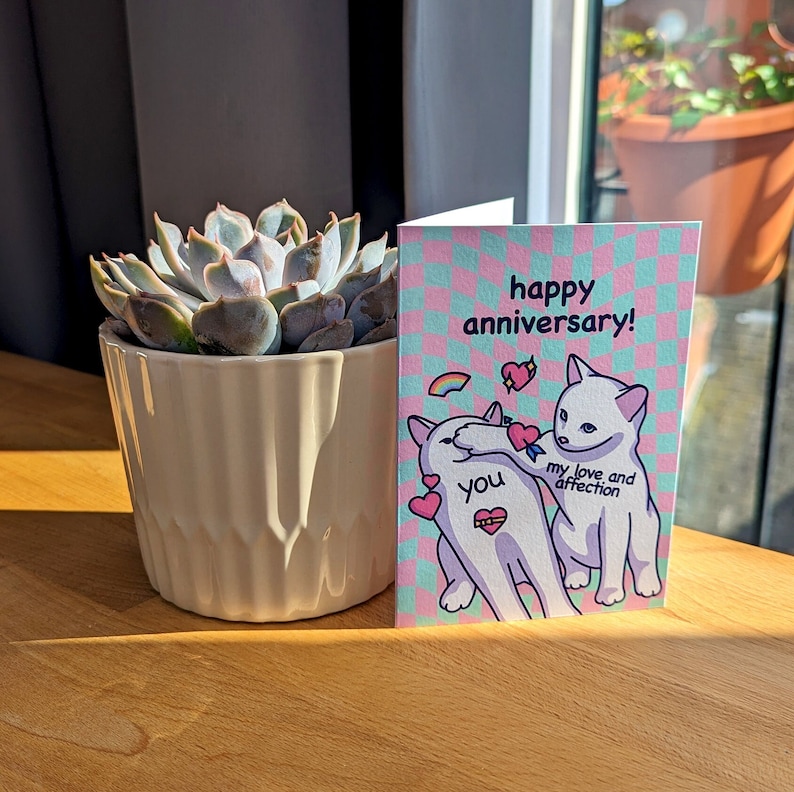 Funny Anniversary Card Cat Meme Happy Wedding or Dating Anniversary Cute Gift for Husband, Wife, Boyfriend, Girlfriend Her or Him image 2