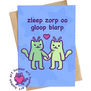 Funny Alien Cat Anniversary Card | You're Out of This World | Zleep Zorp Love Card